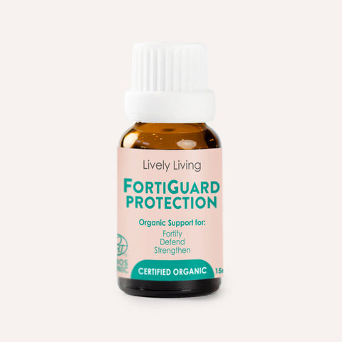 Bottle of Lively Living FortiGuard Protection on a white background