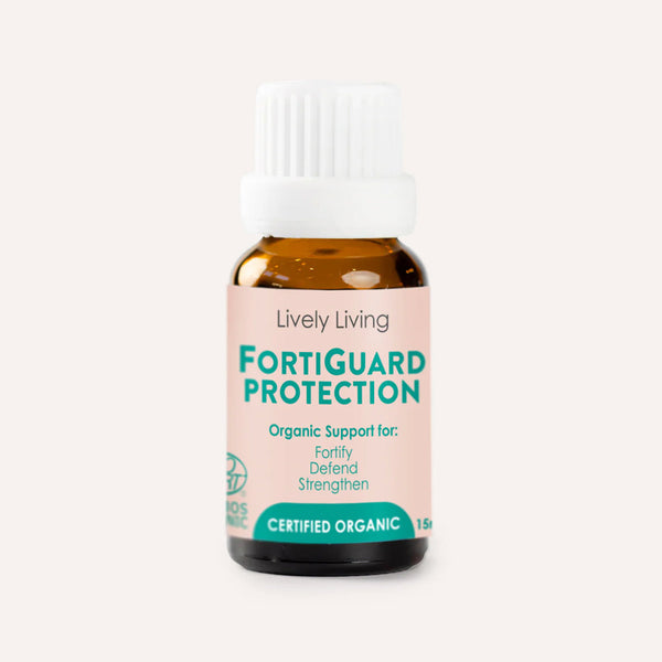 Bottle of Lively Living FortiGuard Protection on a white background