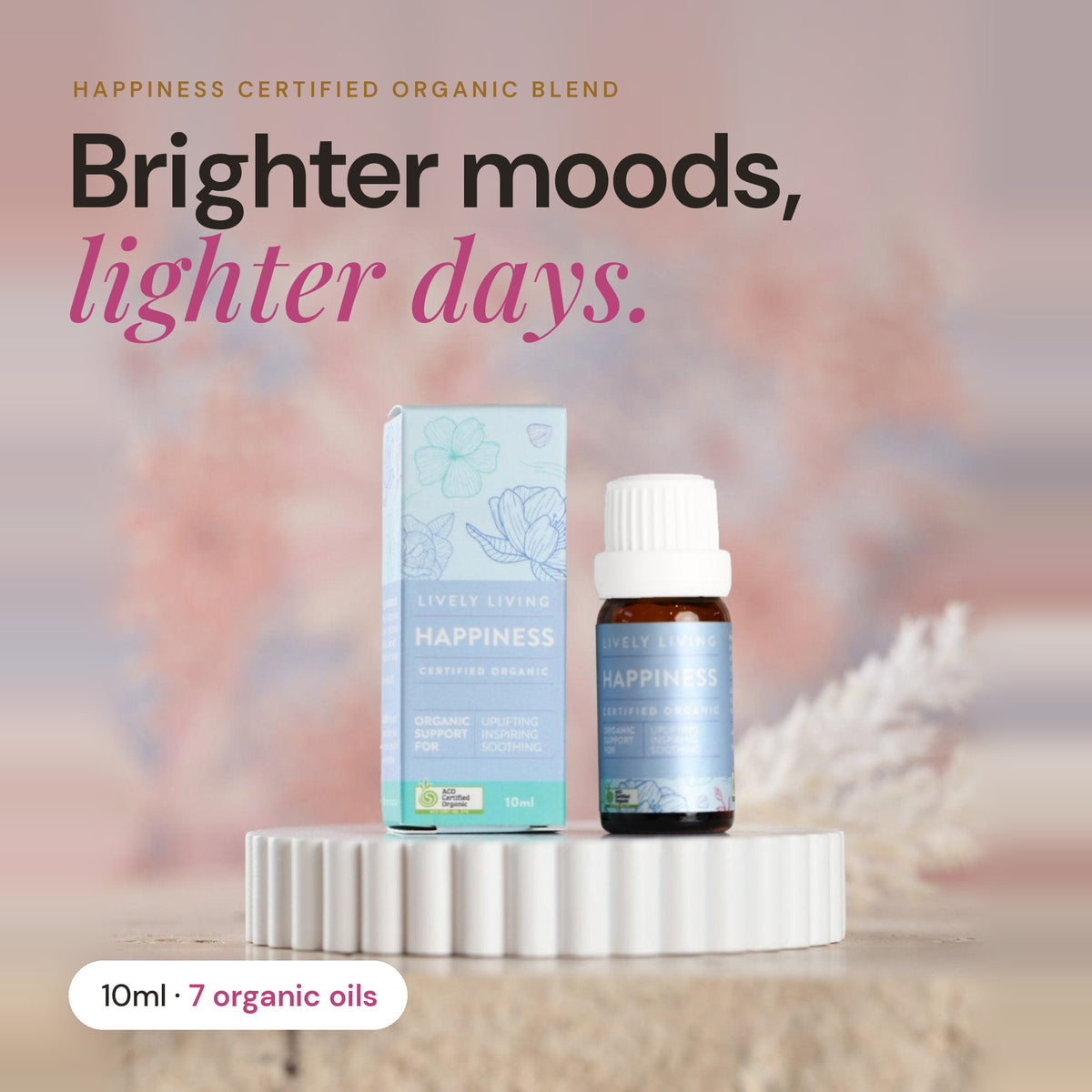 Happiness certified organic essential oil 10ml: brighter moods, lighter days