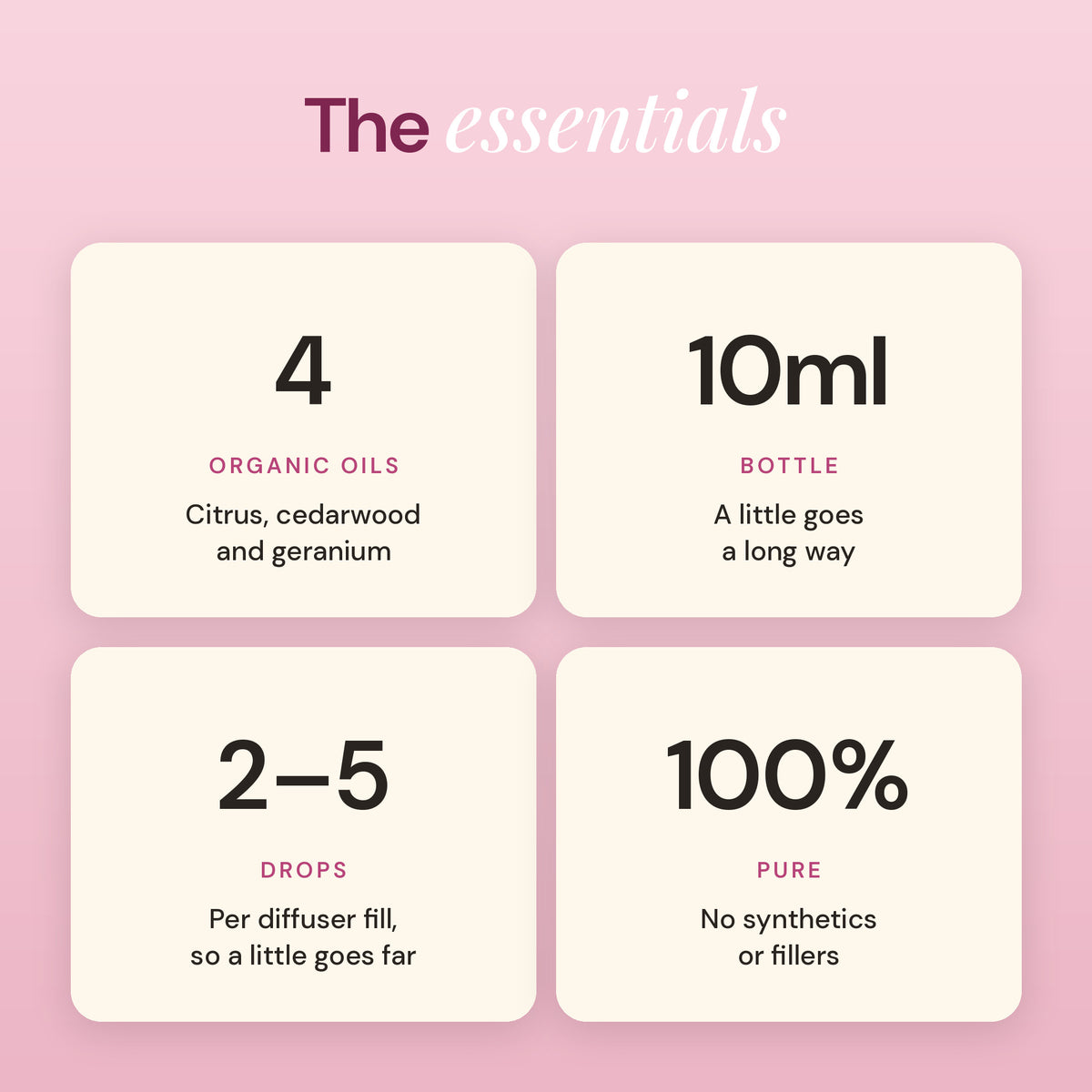 Harmony essentials: 4 organic oils, 10ml bottle, 2 to 5 drops, 100% pure