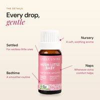 Hush Little Baby essential oil details: settled, bedtime, nursery, naps