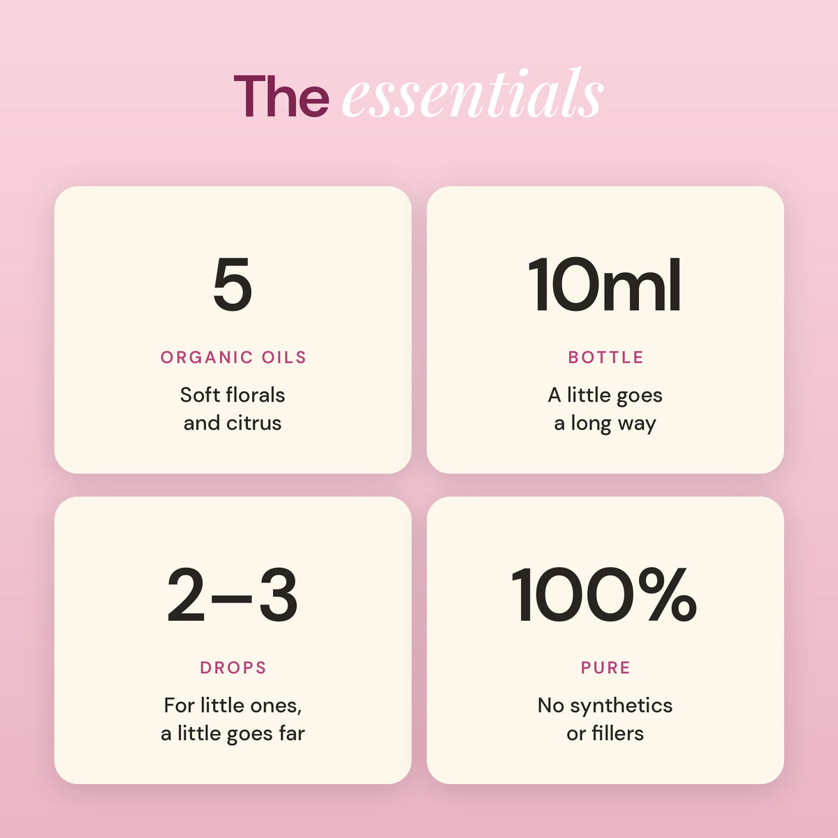 Hush Little Baby essentials: 5 organic oils, 10ml bottle, 2 to 3 drops, 100% pure