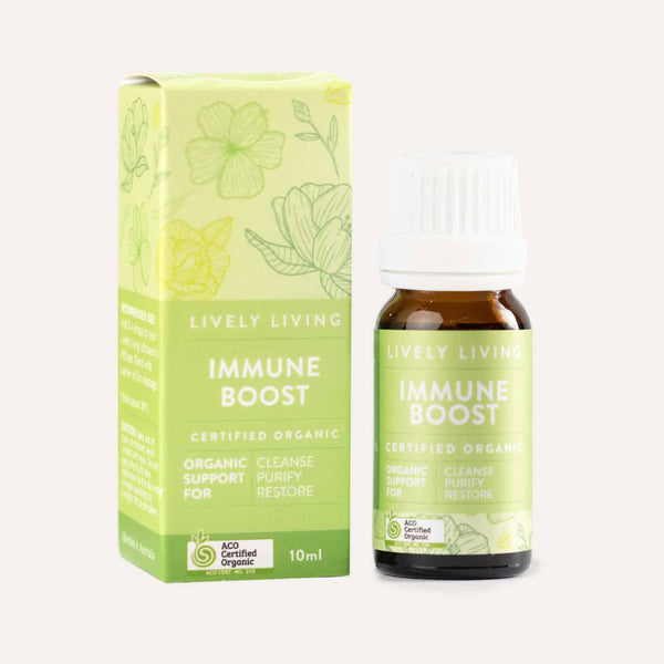 Lively Living Immune Boost bottle and packaging on a white background