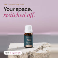 Man Cave certified organic essential oil 15ml on stone: your space, switched off, 13 organic oils