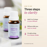 How to use Mental Health: add 2 to 5 drops to your diffuser, diffuse while you work or study, or add a drop to a tissue and inhale