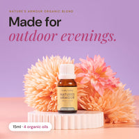 Nature's Armour certified organic essential oil 15ml with flowers: made for outdoor evenings, 4 organic oils