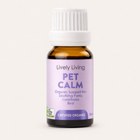 Bottle of Lively Living Pet Calm on a white background
