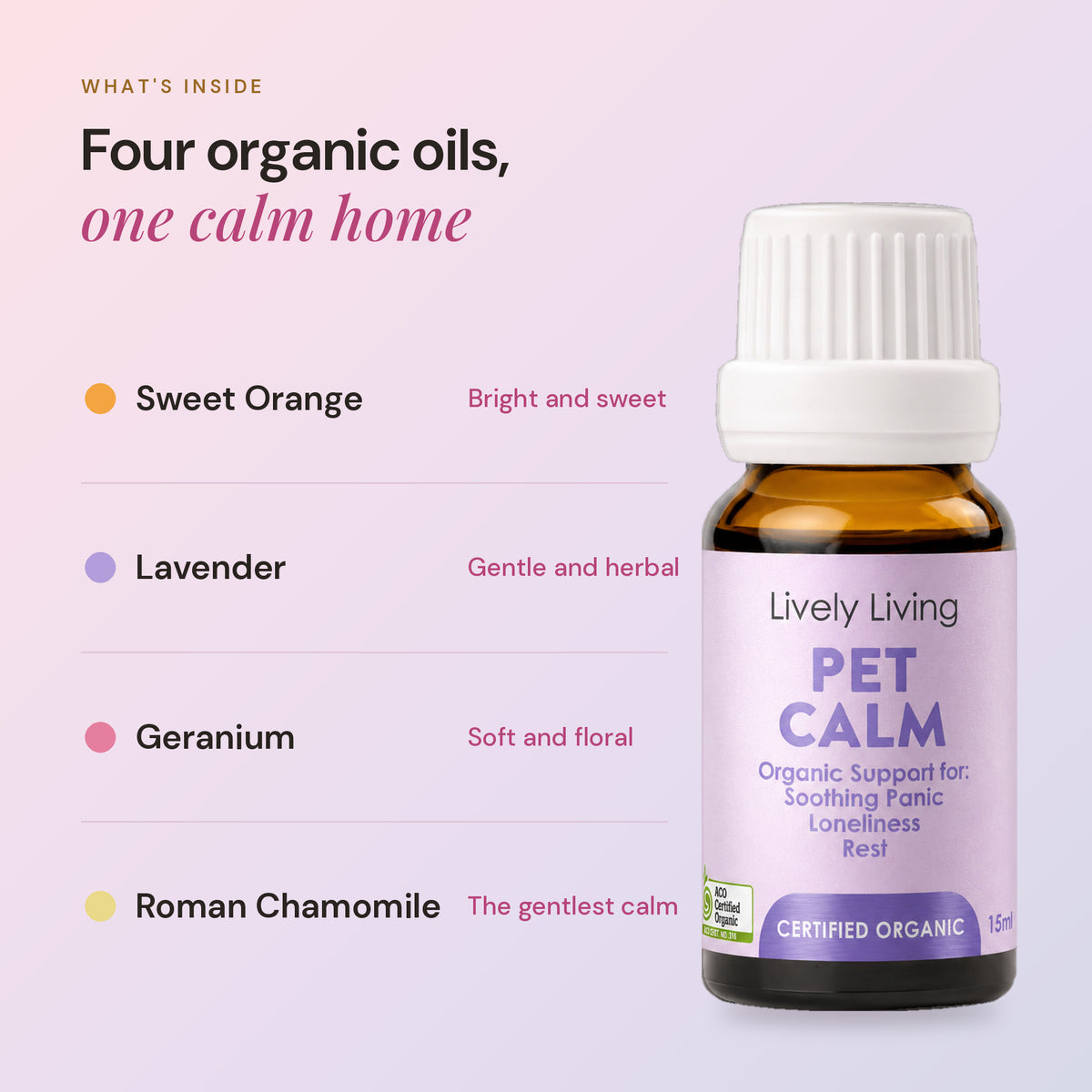 Pet Calm ACO Certified Organic Essential Oil 15ml