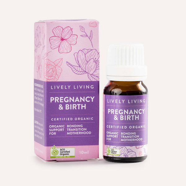Lively Living Pregnancy & Birth product packaging with bottle and box on a white background