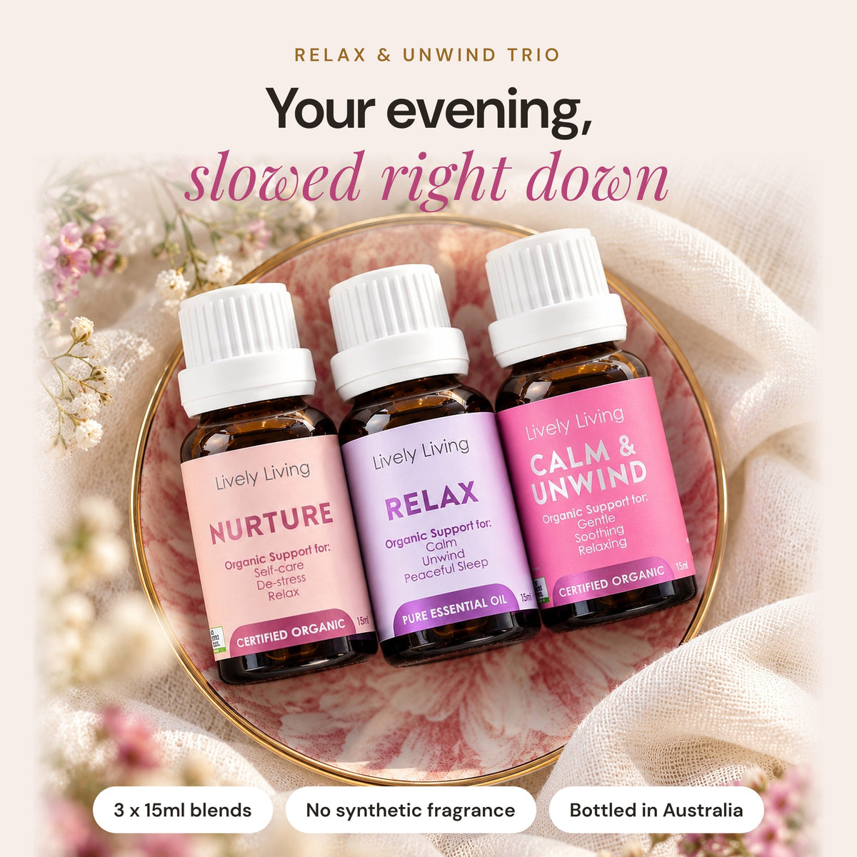 Relax & Unwind Essential Oil Trio Bundle 3 x 15ml