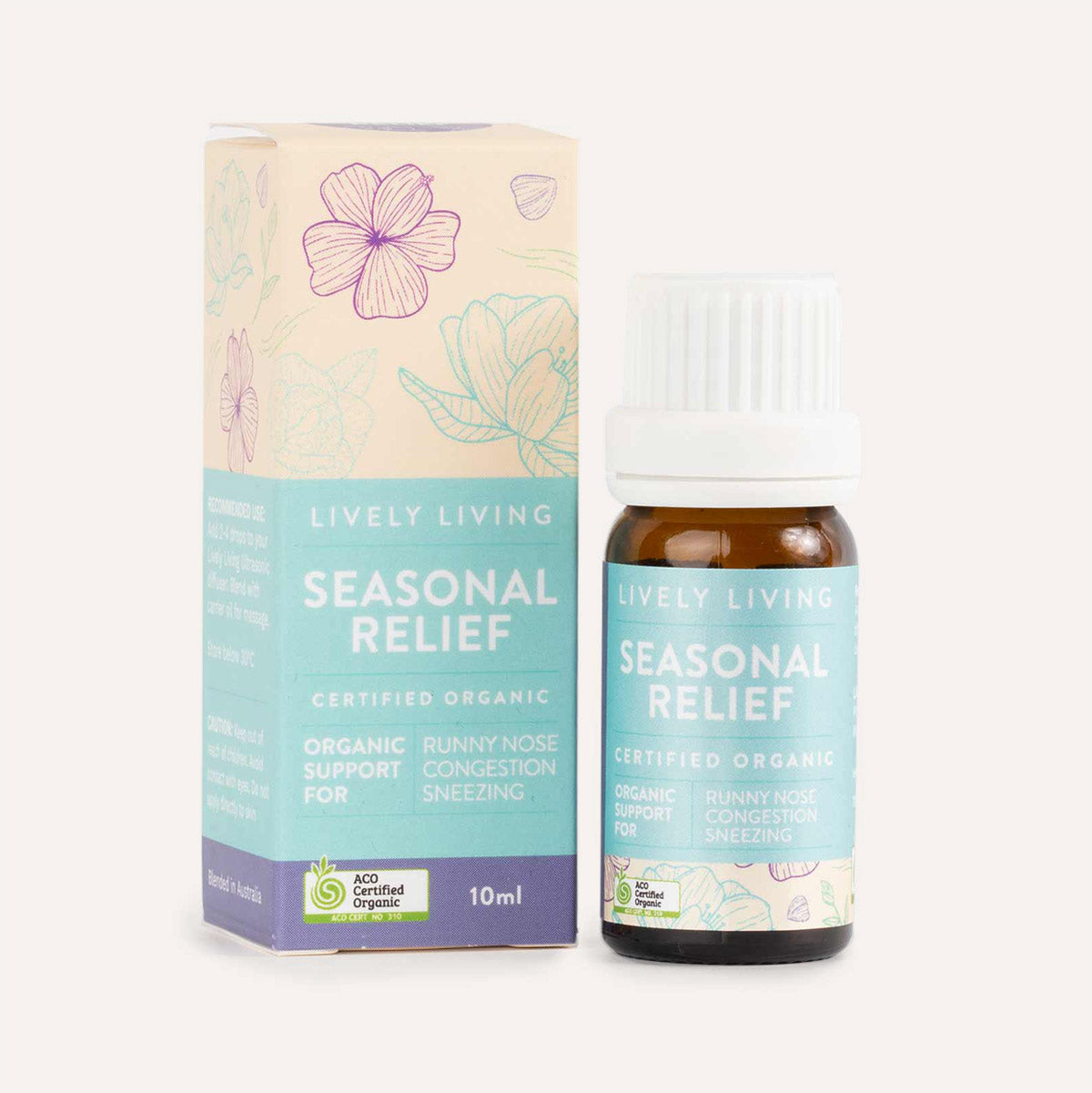 Lively Living Seasonal Relief bottle and packaging on a white background
