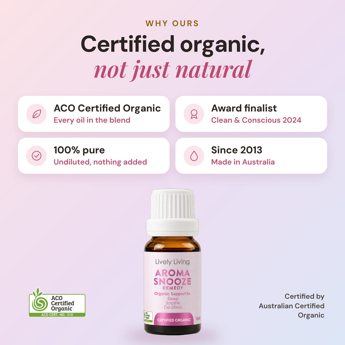 Aroma Snooze ACO Certified Organic Essential Oil 15ml