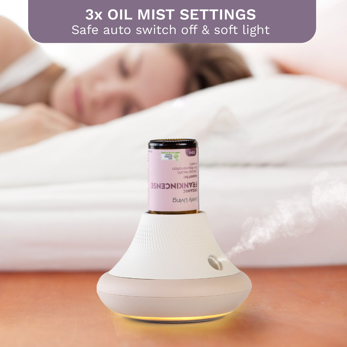 Woman sleeping with cordless diffuser