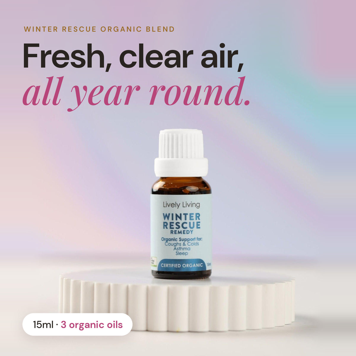 Winter Rescue certified organic essential oil 15ml: fresh, clear air, all year round