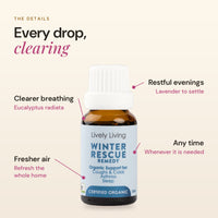 Winter Rescue essential oil details: clearer breathing, fresher air, restful evenings, any time