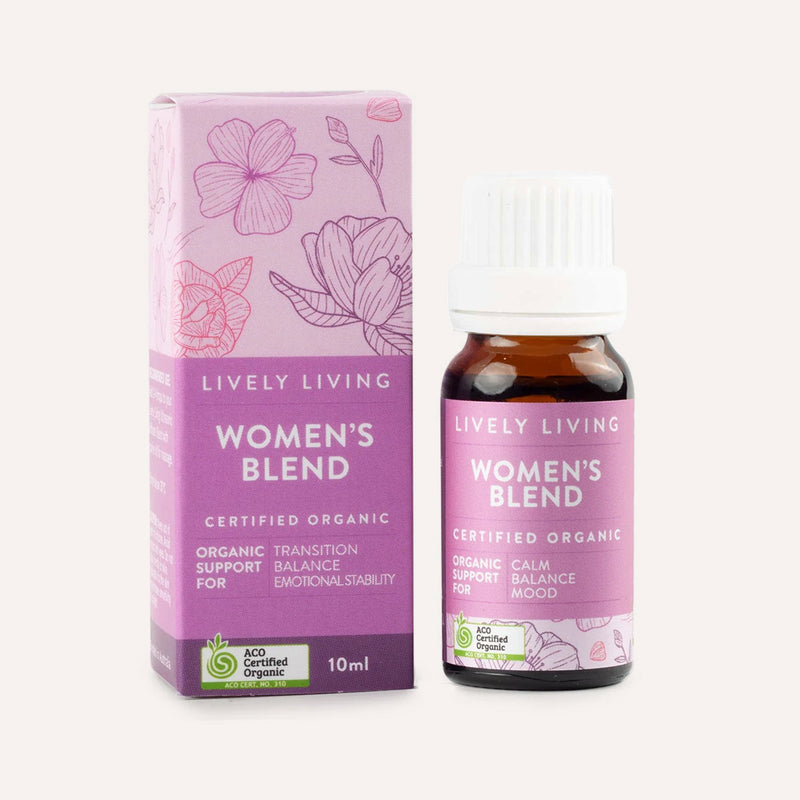 Lively Living Women's Blend organic product packaging on a white background